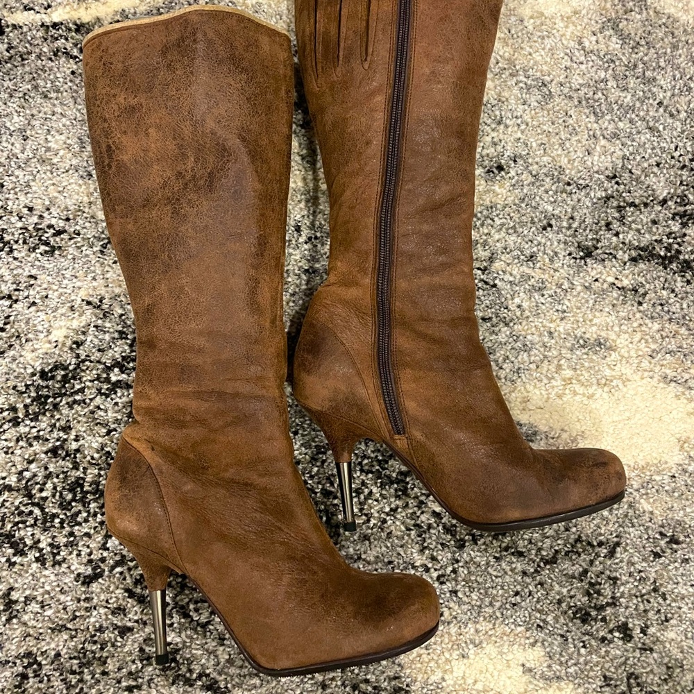 Diesel leather brown heeled boots size 5